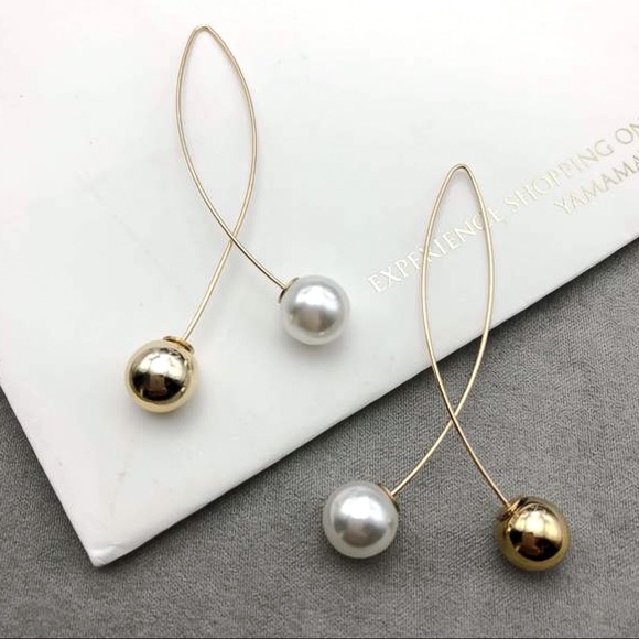 Gold Faux Pearl/Bead Ear Wires - Picture 2 of 8